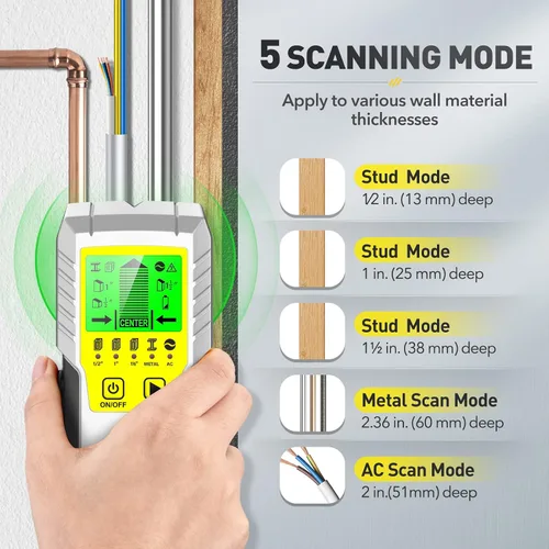 Vista 4 de Detector de pernos Sensor de pared Escáner de pared - Detector de pernos 5 en 1 con sensor electrónico, escáner de pared con pantalla LCD