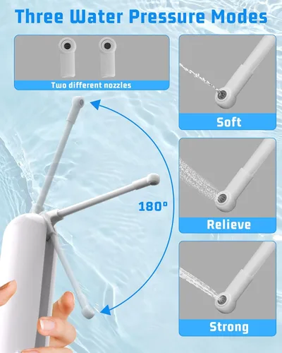 Vista 2 de Bidé portátil para viajes con botella de 13.5 fl oz, bidé eléctrico recargable de viaje con 3 modos de presión, rociador de bidé de mano impermeable