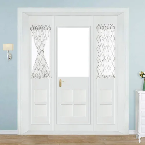 Vista 21 de NAPEARL Cortinas para puerta francesa, patrones geométricos, luz lateral para puerta delantera, lino sintético semitransparente con bolsillo Beige