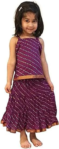 Vista 6 de Chandrakala Lehenga - Conjunto de choli para niñas, ropa étnica tradicional india lista para usar, Pattu Pavadai (KL104)