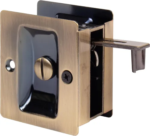 Vista 4 de Stone Harbor Hardware Cerradura de puerta de bolsillo cuadrado premium, función de privacidad, latón antiguo