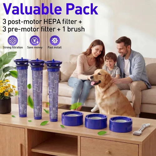 Vista 6 de Juego de 6 filtros de repuesto para aspiradoras Dyson V7, V8 Animal y V8 Absolute inalámbricas, 3 filtros post, 3 filtros pre, reemplaza la pieza