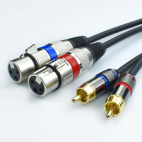 Vista 2 de Adaptador de cable de teléfono XLR doble hembra a RCA macho dual, 3.3 pies equilibrado XLRF de 3 pines a cable de altavoz RCA desequilibrado
