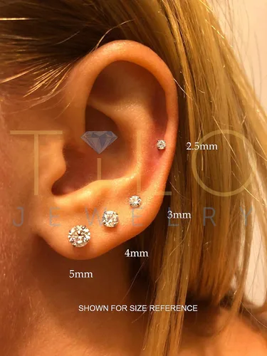 Vista 5 de Aretes oro amarillo 14K solitario, zirconia cúbica, CZ con mariposas