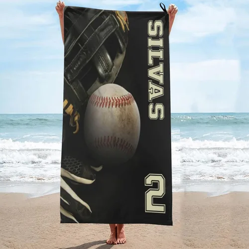 Vista 10 de Toalla de playa de fútbol personalizada para hombres, mujeres y niños, toallas de piscina de fútbol de 30 x 60 pulgadas, 33 x 52 pulgadas, toalla