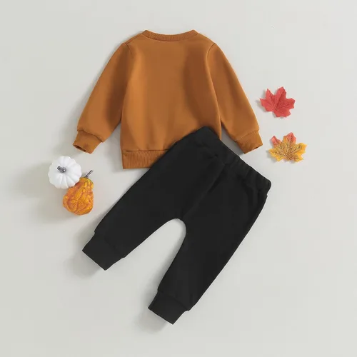 Vista 4 de Covvoliy Conjunto de sudadera de calabaza para bebé y niña, para Halloween, para otoño e invierno