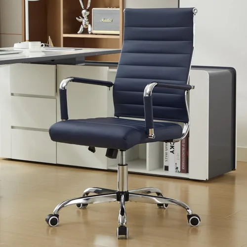 Vista 10 de Silla de escritorio de oficina de cuero, sillas de sala de conferencias con ruedas, sillas ejecutivas modernas para invitados con brazos (negro)