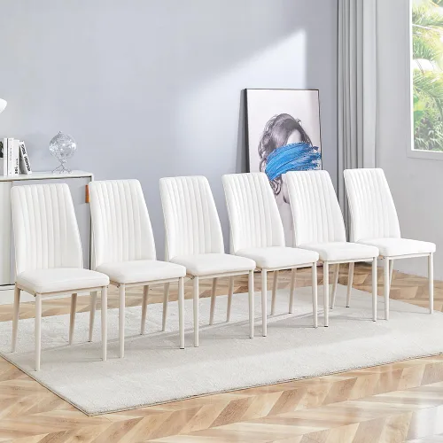 Vista 26 de Juego de 4 sillas de comedor modernas, de piel sintética, con patas de metal, para comedor, oficina, sala de espera (juego de 4, color blanco)