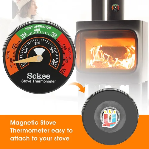 Vista 5 de Medidor magnético de temperatura de estufa, termómetro de estufa multicombustible para gas, madera, estufas de pellets y chimeneas (1 unidad)