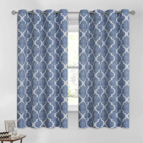 Vista 29 de Beauoop Cortinas 100% Opacas de 45 Pulgadas de Largo, 2 Paneles para Dormitorio, Sala de Estar, Gris Aqua Marroquí Geométrico, Oscurecimiento