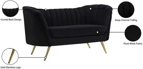Vista 6 de Meridian Furniture Margo Collection Modern Sofá biplaza tapizado de terciopelo contemporáneo con acolchado de canal profundo y patas de acero