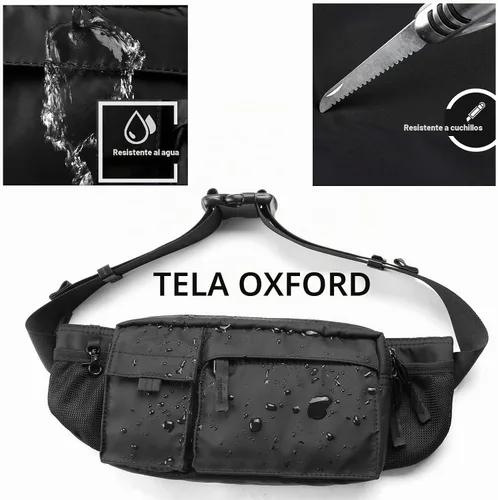 Vista 7 de Riñonera grande impermeable negra para hombres y mujeres, bolsa de cinturón, bolsa de cadera con correa ajustable, riñonera ligera de primera