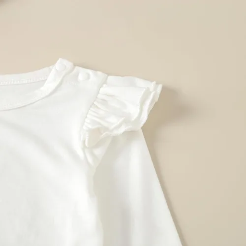 Vista 5 de Camisetas básicas lisas de manga corta con volantes para niñas pequeñas, ropa casual para cumpleaños infantil