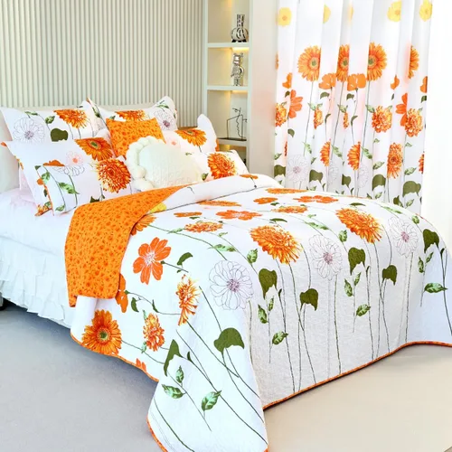 Vista 7 de EVENHUG Juego de Colcha de Algodón 100% Tamaño Twin Naranja Girasol Juego de Ropa de Cama Floral Colcha Ligera Reversible Cubrecama con 1 Funda