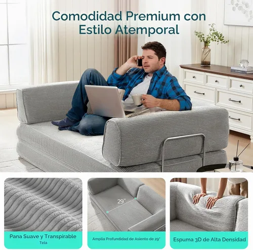 Vista 8 de LINSY HOME Sofá cama convertible de 79 pulgadas, sofá cama plegable de compresión, sofá cama plegable de pana para sala de estar y dormitorio, sofá