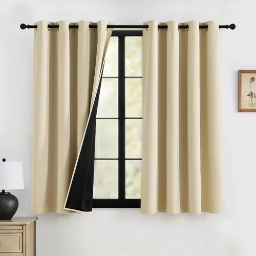 Vista 43 de RYB HOME Cortinas 100% opacas de 63 pulgadas de largo, cortinas de ventana de eficiencia energética y reducción de ruido para dormitorio, sala