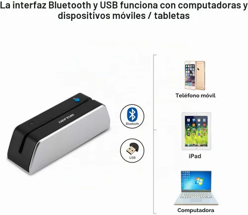 Vista 4 de Deftun Bluetooth MSR-X6(BT) MSRX6BT Lector de tarjetas de rayas codificador mini portátil