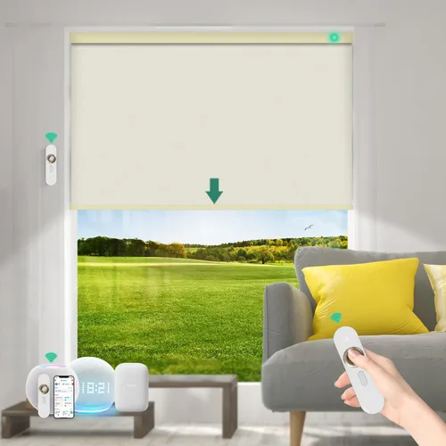 Vista 21 de Persianas motorizadas con control remoto [motor 100% opacas y silencioso] Persianas inteligentes compatibles con Alexa Google HomeKit, persianas
