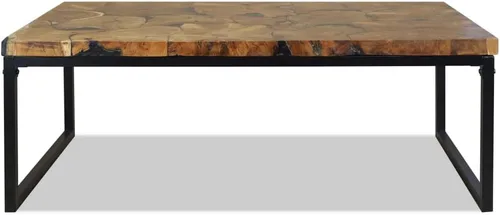 Vista 6 de Black and Brown Teak Wood Coffee Table, 43.3x23.6x15.7 in Rectangular Resin Living Room Table, Rustic Mesa de Centro para Sala, Durable Home