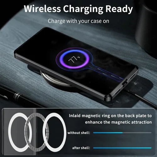 Vista 7 de Funda de metal para Galaxy S23 compatible con MagSafe Wireless Chager a prueba de golpes, bloqueo de seguridad de parachoques de metal esmerilado