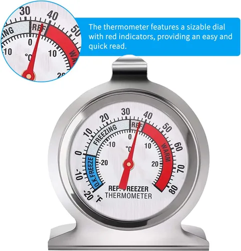 Vista 13 de Termómetro de acero inoxidable para nevera, paquete de 4, termómetros de congelador de esfera grande con indicador rojo para el hogar, cocina