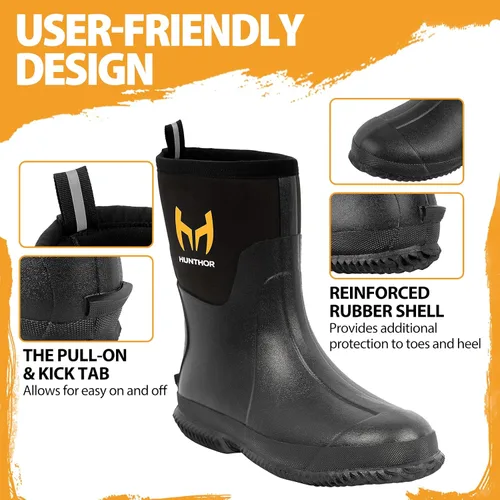Vista 3 de Botas de goma para hombre con vástago de acero, botas de lluvia aisladas de neopreno de 0.236 pulgadas, botas de trabajo de goma impermeables a