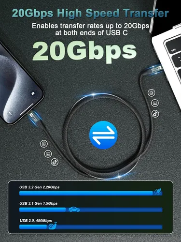 Vista 6 de Cable Corto USB C para Monitor 1 Pie - 8K@60Hz Cable de Video USB-C - Carga Rápida PD 100W - Transferencia de Datos USB 3.2 Gen 2 20Gbps, Cable