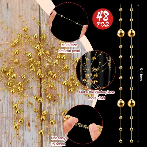 Vista 4 de Geosar 48 cuerdas de perlas artificiales para velas flotantes, rellenos de jarrones sintéticos, guirnaldas decorativas de cuentas para centros