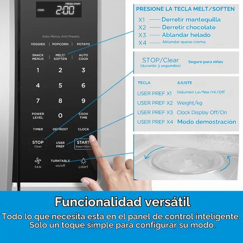 Vista 4 de Midea MOR17BSA-SS 1.7 pies cúbicos Horno de microondas para instalar sobre la estufa con panel táctil inteligente, menú de cocina automática, 1000