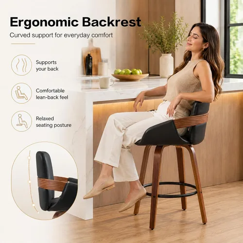 Vista 3 de VipDesk - Taburetes de bar giratorios, taburetes de bar de 26" de altura de mostrador con respaldo y brazos, sillas de bar tapizadas modernas