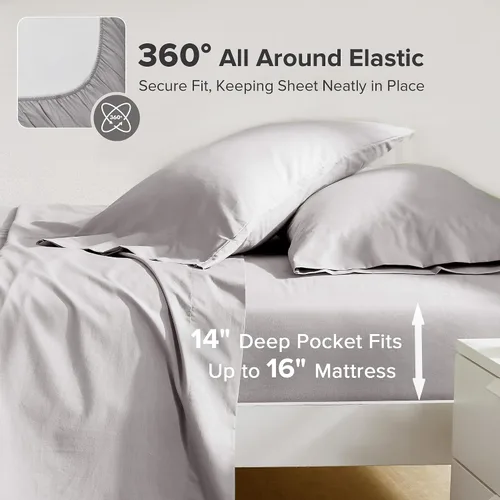 Vista 2 de Comfort Spaces Juego de sábanas 100% algodón transpirable, ligero, suave, con bolsillo elástico de 14 pulgadas que se adapta a colchones de hasta 16