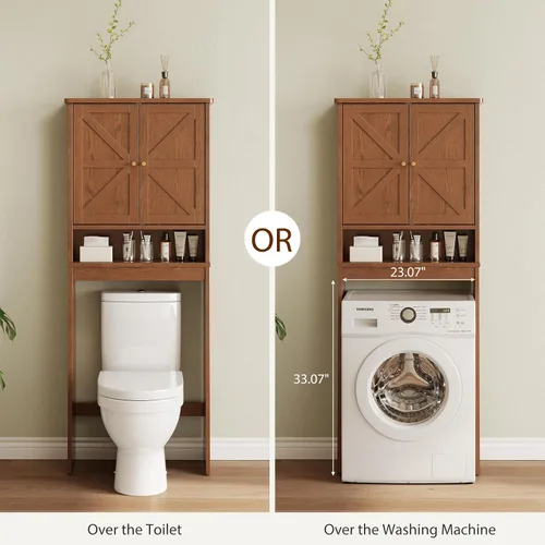 Vista 7 de Over The Toilet Storage Cabinet,Wood Organizer with Barn Door Walnut