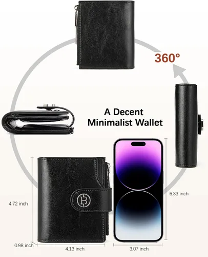 Vista 5 de BOSTANTEN Cartera de cuero para mujer, pequeña, con bloqueo RFID, bolsillo con cremallera, tarjetero con ventana de identificación, 1-negro