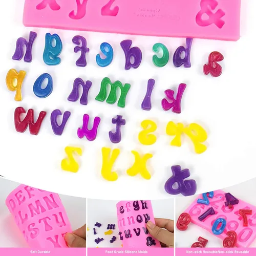 Vista 8 de 4 moldes de silicona para letras para chocolate, mini moldes de 26 letras y números 0-9, moldes comestibles para fondant del alfabeto sin BPA