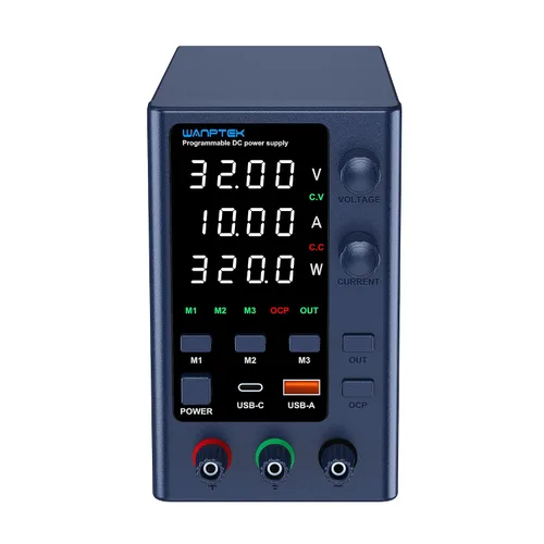 Vista 9 de Fuente de alimentación DC variable 0-32V 0-10A, bancos de alimentación ajustables con almacenamiento de memoria/USB-A y tipo-C de carga rápida/OCP