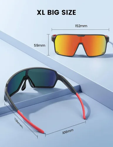 Vista 4 de Lamicall Gafas de sol deportivas polarizadas de tamaño XL para hombres y mujeres, gafas de sol grandes con protección UV400, para correr, ciclismo