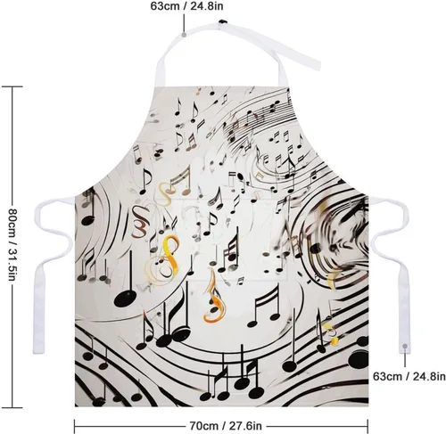 Vista 2 de Personalized Music Notes Print Adult Apron, Kitchen Cooking Aprons for Woman Man, Adjustable Bib Apron with Pocket for Baking, BBQ Crafting