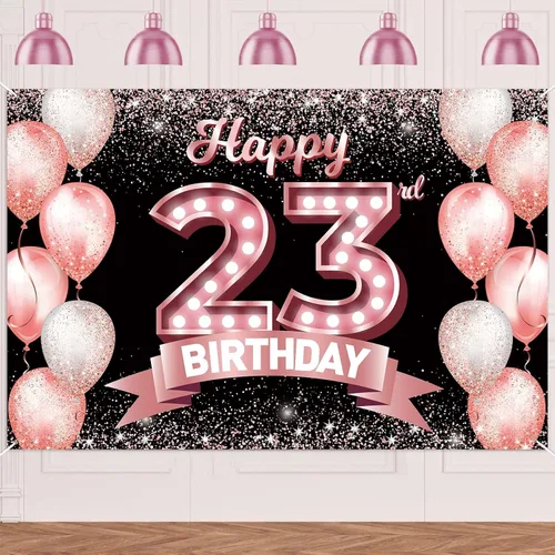 Vista 189 de Cartel de feliz cumpleaños décimo oro rosa, telón de fondo, saludos a 10 años, globos de confeti, decoración temática para niñas de 10 años