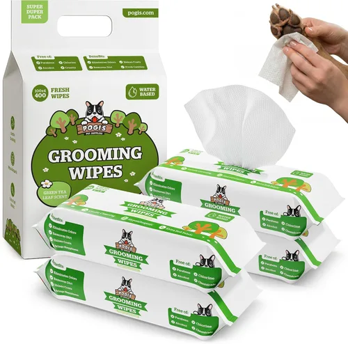 Vista 16 de Toallitas de aseo para perros de Pogi – Toallitas hipoalergénicas para mascotas para patas, cuerpo y trasero – Limpieza e hidratación, aroma a té