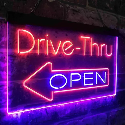 Vista 3 de ADVPRO Drive Thru Open Flecha Izquierda Señal de neón LED de doble color, azul y rojo, 24 x 16 pulgadas st6s64-i3827-br