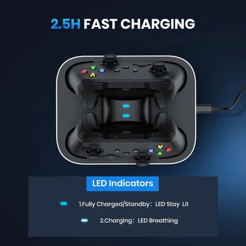 Vista 2 de NEWDERY Controller Charger Station for Xbox, 2x1100mAh Rechargeable Battery Packs for Xbox One/Series X S Controller, Fast Charging Dock with 4