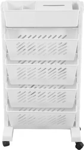 Vista 6 de Estantería móvil, estantería portátil de plástico blanco con capacidad de varios niveles para sala de estudio (5 capas)