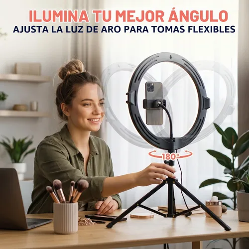 Vista 3 de SQUATZ Anillo de luz LED de 11 pulgadas para selfie de 12 W con control por cable, 3 modos de color, 10 niveles de brillo, soporte de trípode con 6
