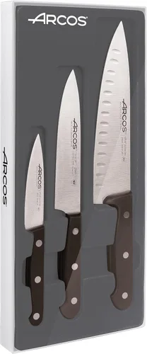 Vista 25 de Juego de cuchillos Arcos 5 piezas Nitrum de acero inoxidable. Mayor potencia de corte. Bloque de madera de pino. Mango ergonómico de polioximetileno
