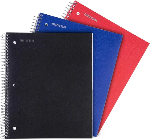 Vista 6 de Mintra Office Cuaderno con espiral duradero, 3 materias, azul pervinca (Arctic Ice), amarillo claro (Sun Yellow) y rosado claro (Spring Pink)
