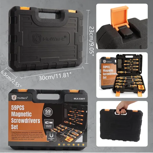 Vista 3 de MulWark Juego de destornilladores magnéticos con estuche, juego de destornilladores de 59 piezas incluye destornilladores Phillips, hexagonales