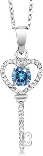Vista 45 de Gem Stone King Collar con dije de llave de corazón para mujer, plata de ley 925, piedra natal de piedras preciosas, redondo de 0.197 in, con cadena