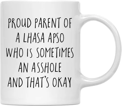 Vista 118 de Andaz Press Funny Dog - Taza de café de 11 onzas, regalo de broma, orgulloso padre de un afenpinscher que es a veces un gilipollas y eso está bien
