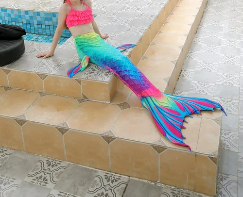 Vista 3 de Traje de baño de cola de sirena con monoaleta para niñas, conjunto de bikini