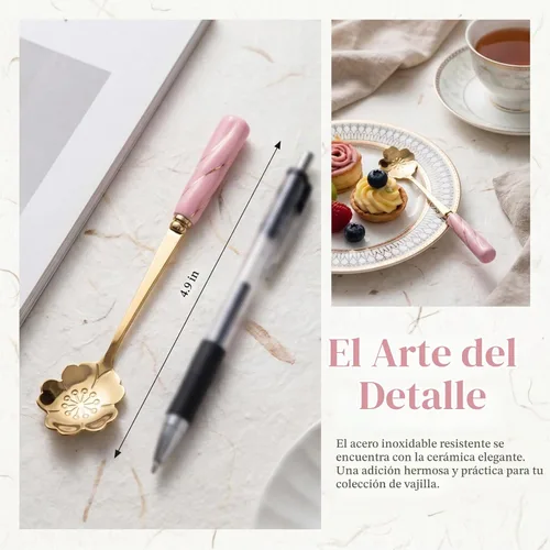 Vista 4 de DOITOOL 4 cucharas de café de acero inoxidable con forma de flor, cucharas de té y azúcar, cucharas de café expreso para postres, pasteles, mezclar